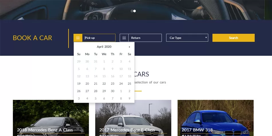 php car rental script The main car booking form