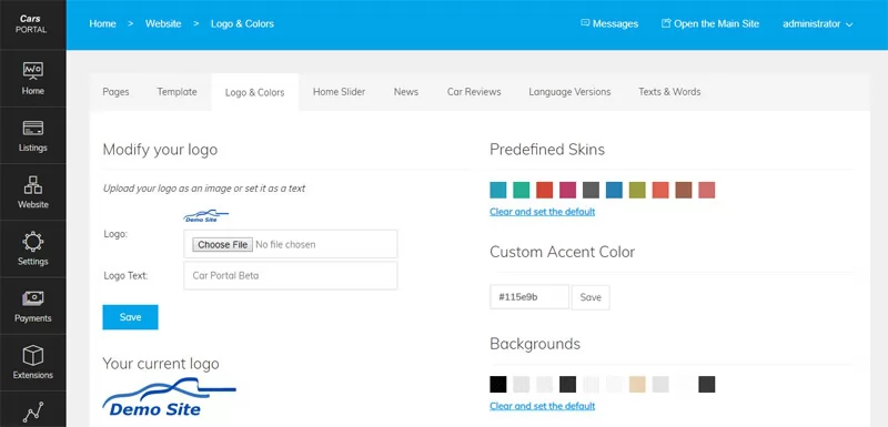 script de clasificados de autos php Nueva función para cambiar fácilmente los colores del sitio con un solo clic