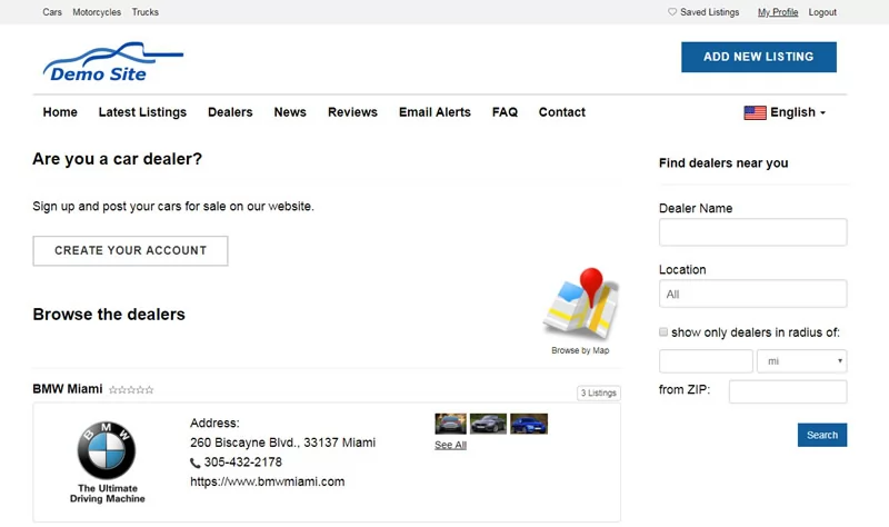 New dealers search page