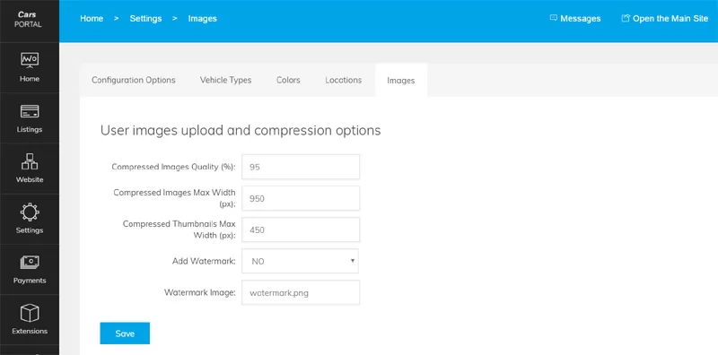 script de clasificados de autos php Opciones de carga y compresión de imágenes de usuario y marca de agua