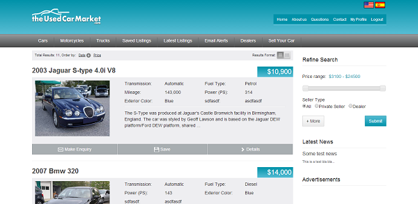 php car classifieds script search results