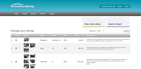 Dealer Listings Management php car classifieds script