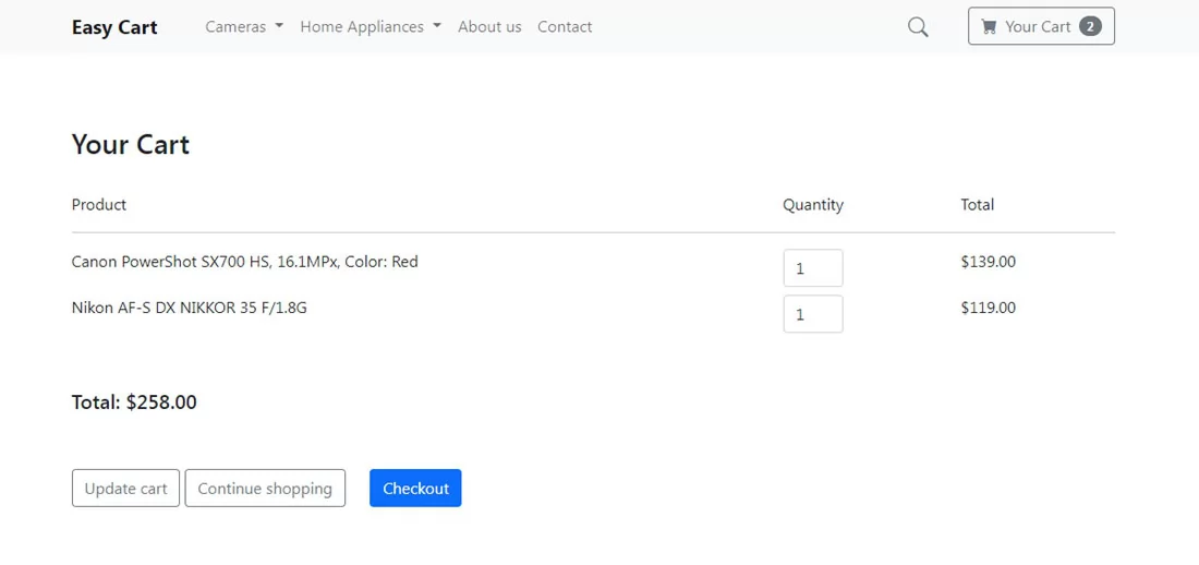 php cart script the shopping cart page