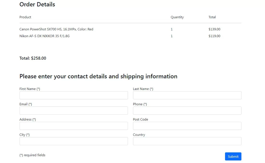php cart script checkout page