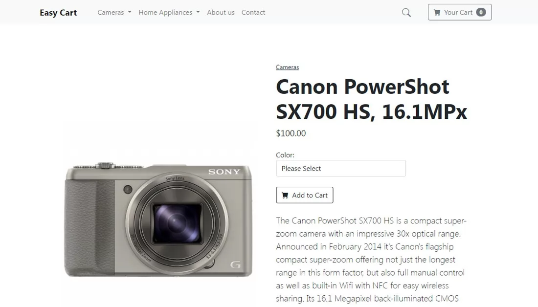 php cart script product details page
