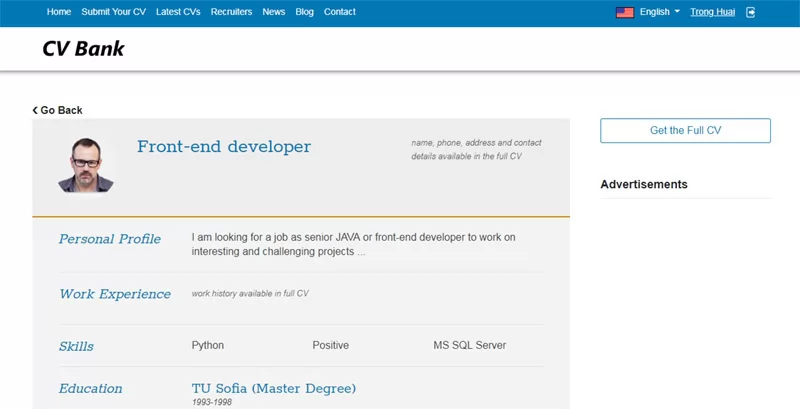 cv jobseekers script php cv front-end