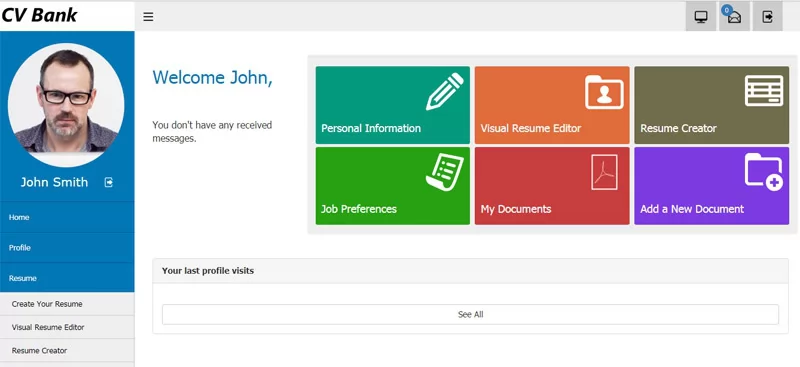 cv jobseekers script php Dashboard of the job seekers administration panel