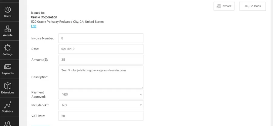 New functionality for invoice editing and VAT settings