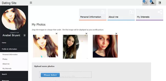 php dating site script uploading photos in the user admin panel