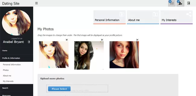 php dating site script Uploading photos in the user admin panel