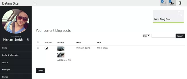 php dating site script Making blog posts in the user admin panel