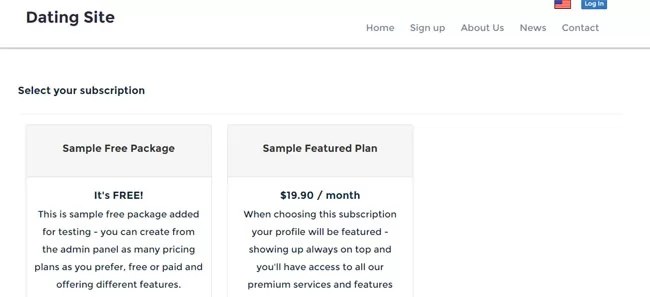 php dating site script signing up on the main site - choosing the subscription