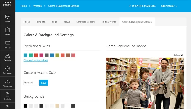 deals php script customizing the site colors from the admin panel
