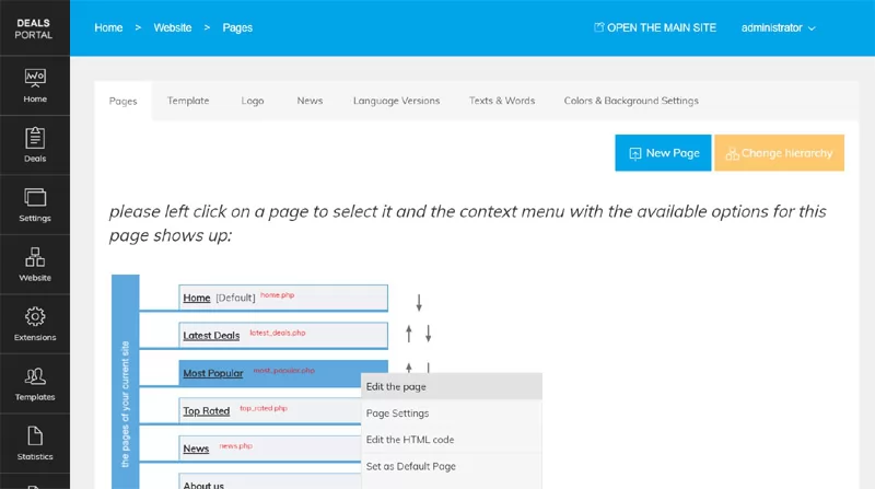 deals php script managing the front site pages
