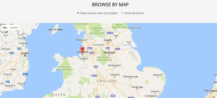 Nueva funcionalidad para navegar los eventos por mapa y rastrear la ubicación del usuario para mostrarle eventos alrededor de su ubicación