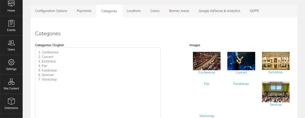 New functionality to set custom images for the event categories or locations