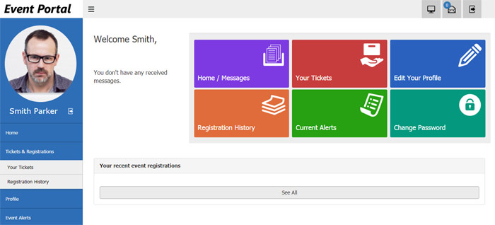 demo do painel de administração do participante do evento