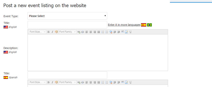 script de eventos php Nueva funcionalidad que permite ingresar la descripción del evento en varios idiomas