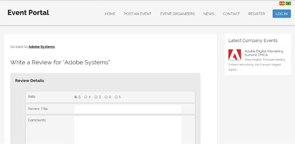 events script php write review and rate an event organizing company