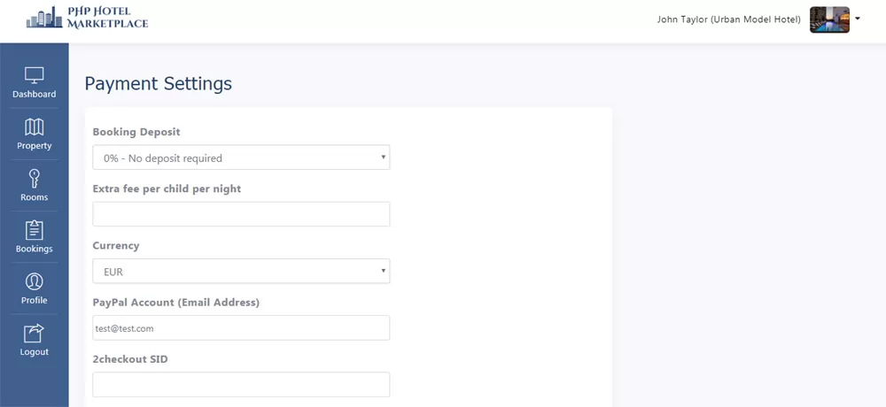 php hotel marketplace script Setting the payment option