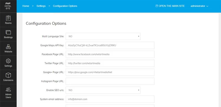 php hotel site script configuration options