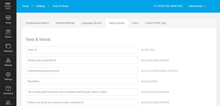 php hotel site script editing the texts