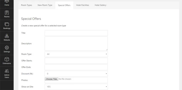 php hotel site script creating special offers