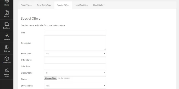 php hotel site script Creating special offers