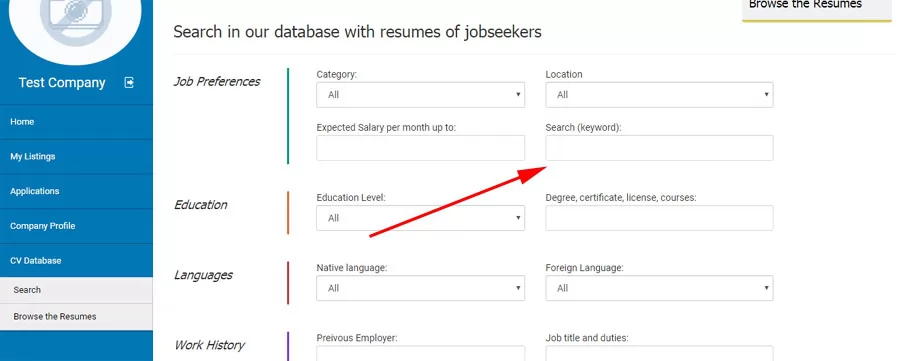 Script de trabajos PHP Modo de búsqueda booleano en la base de datos de CV