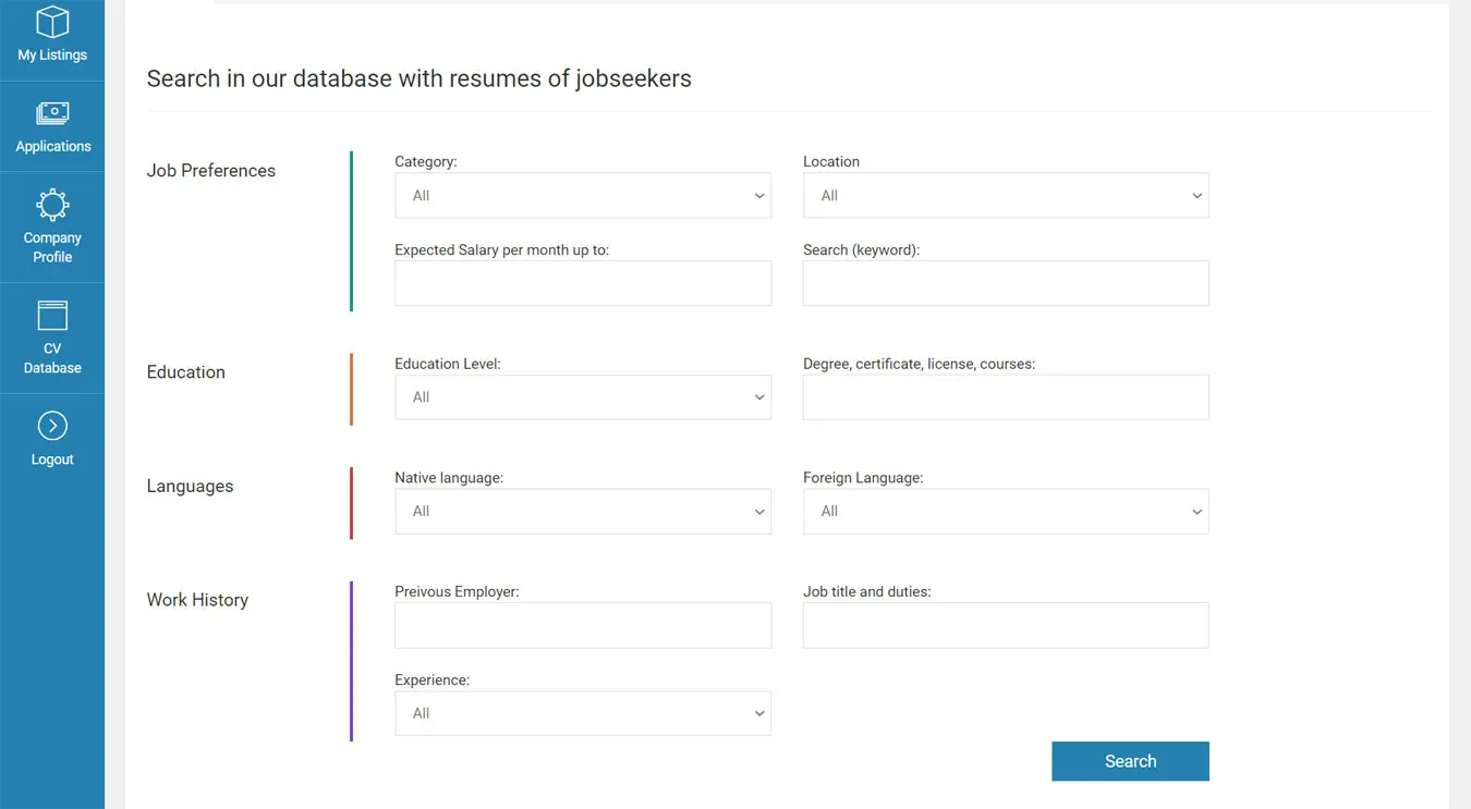 php job script searching in the cv / resume database