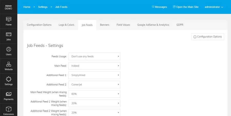 php job script Job feed settings