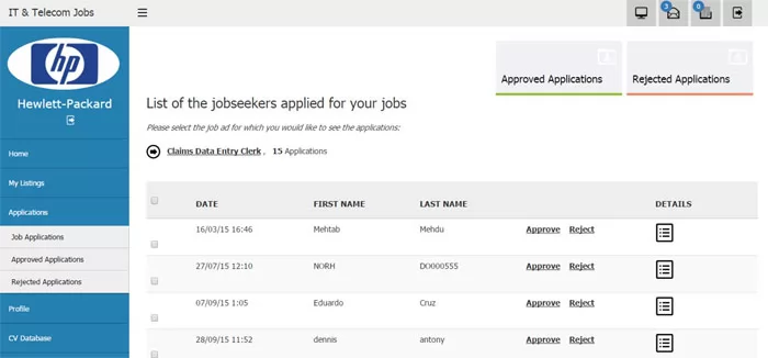 php job script reviewing the job applications in the employer administration panel