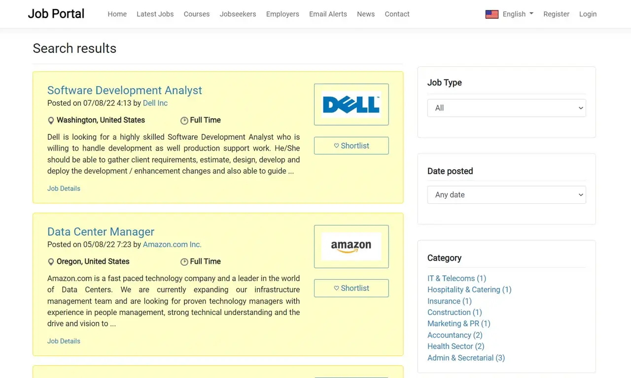 Job search results php job script