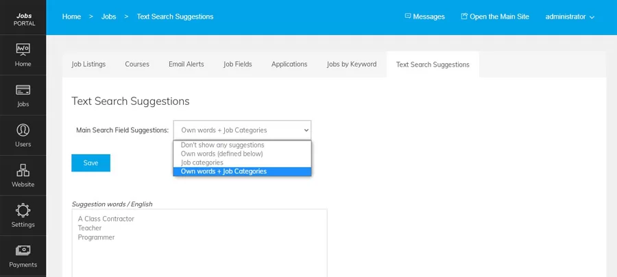 php job script Improvements in the jobs text search suggestions functionality
