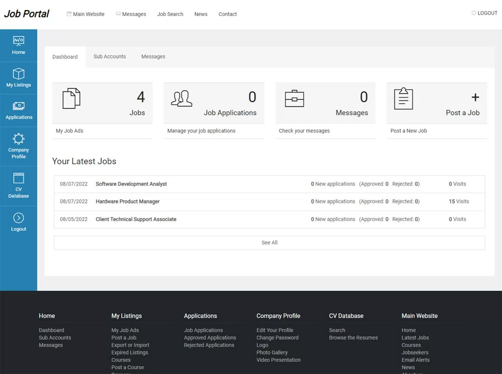 php job script Redesigned employer admin panel