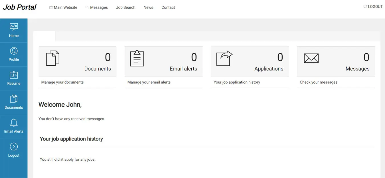 php job script dashboard of the job seekers administration panel
