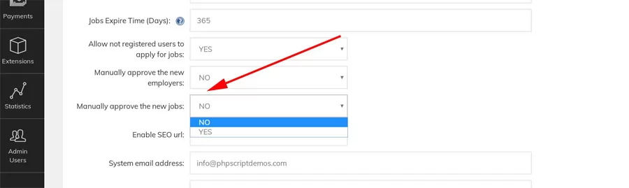 php job script Manually approving the job ads and courses