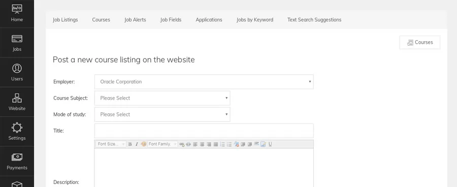 php job script Adding course listings from the admin panel