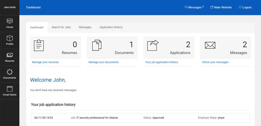 php job script New job seeker administration panel