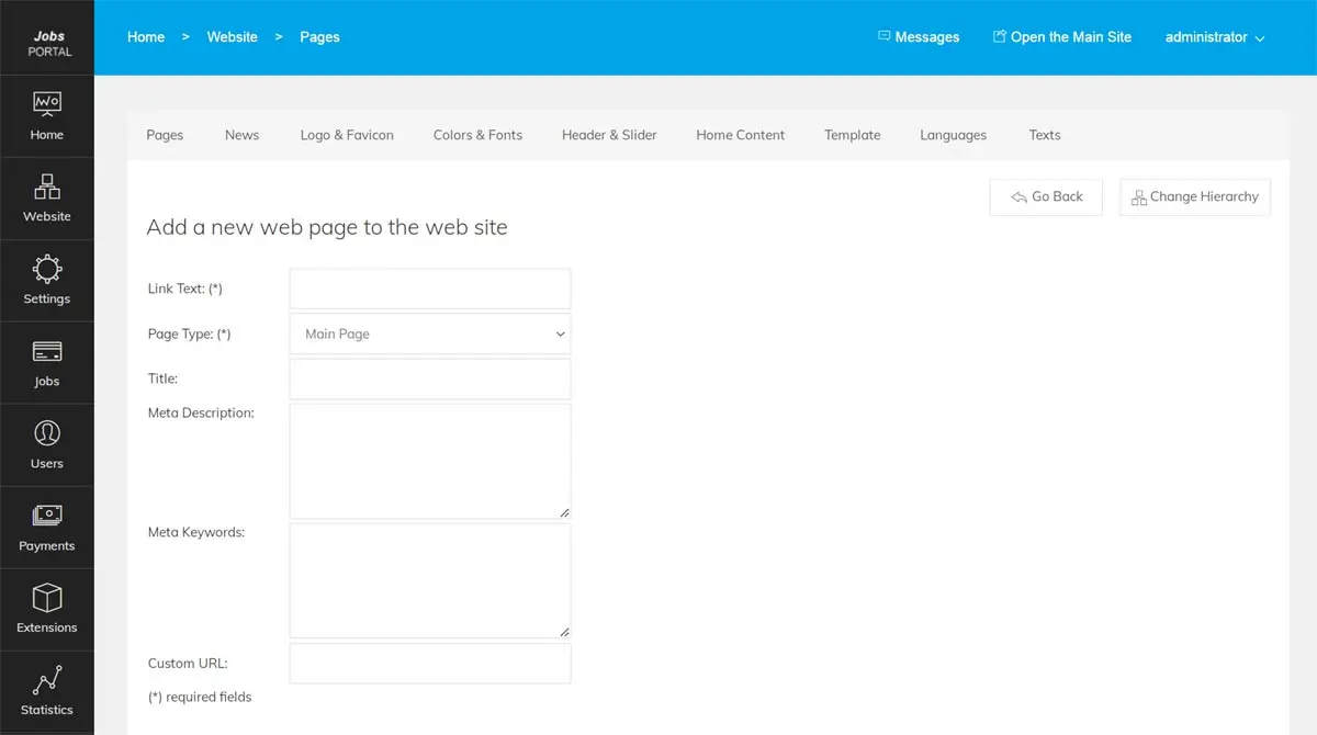 php job script adding new page