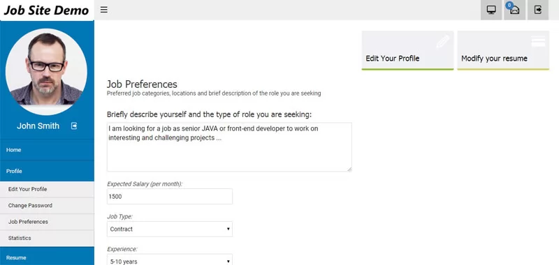 Script de trabajos PHP configuración de las preferencias de trabajo