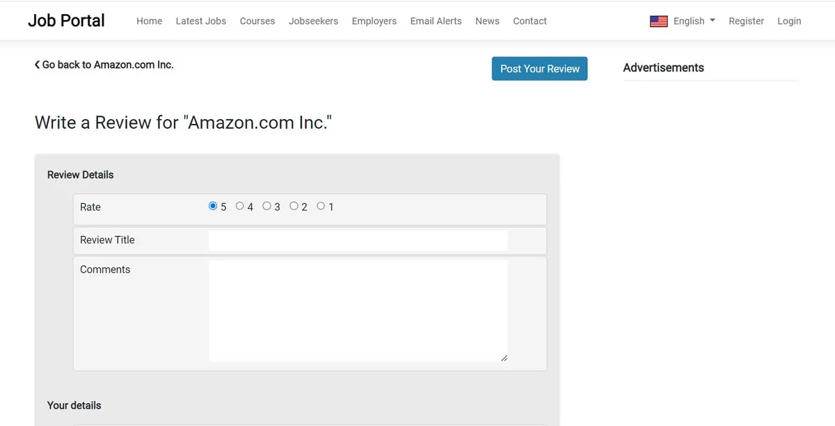 php job script writing reviews and rating the recruiting companies