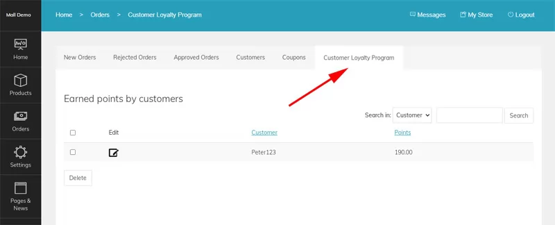 Customer loyalty program functionality