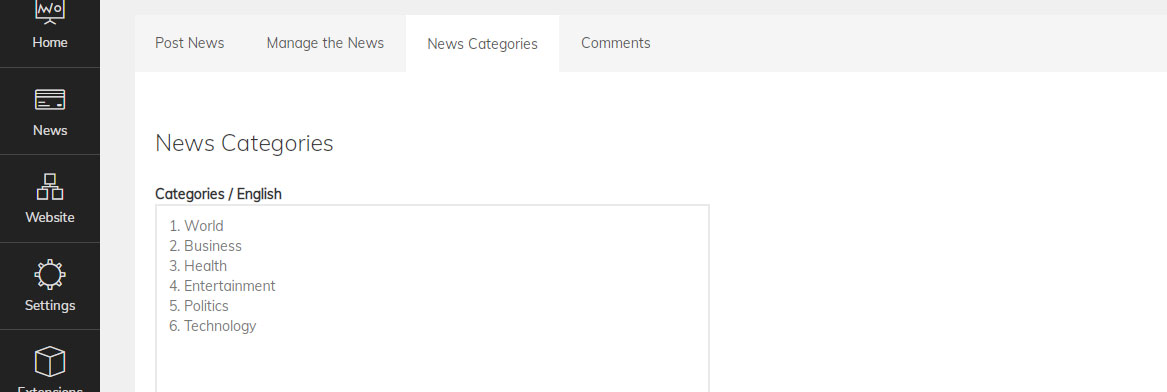 php news script cambiando las categorías de noticias