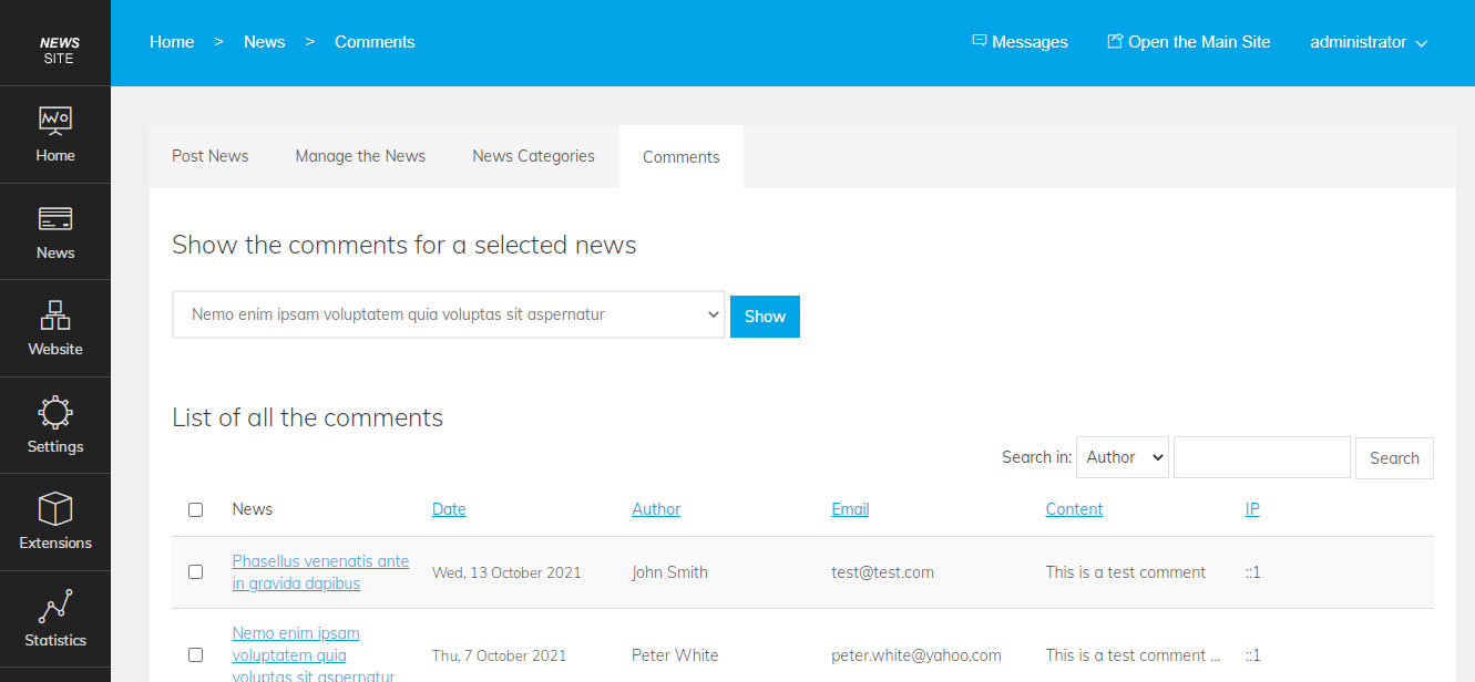 php news script comprobando los comentarios de noticias