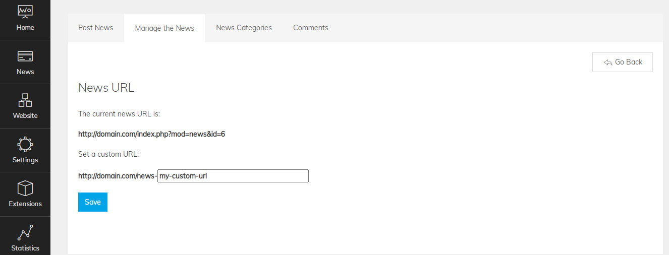 php news script establecer una url personalizada para noticias seleccionadas