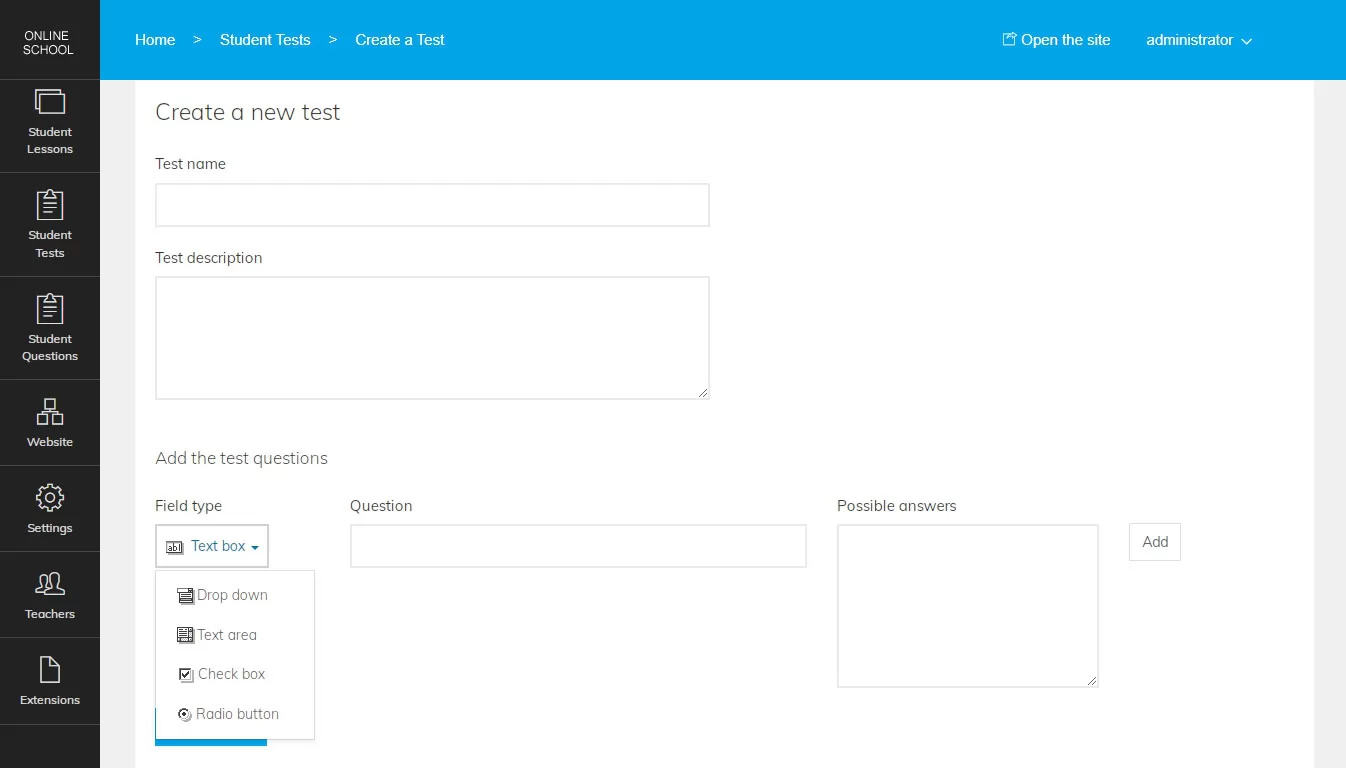 php online school script Adding questions in the open-ended question tests