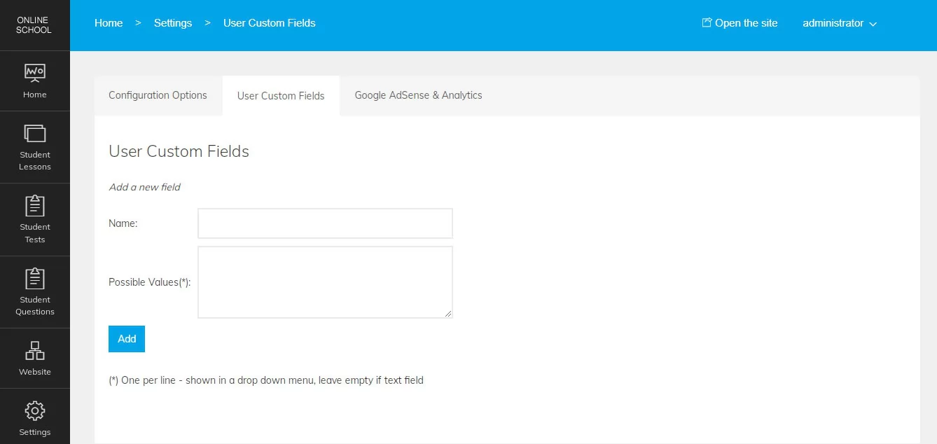php online school script adding custom user fields