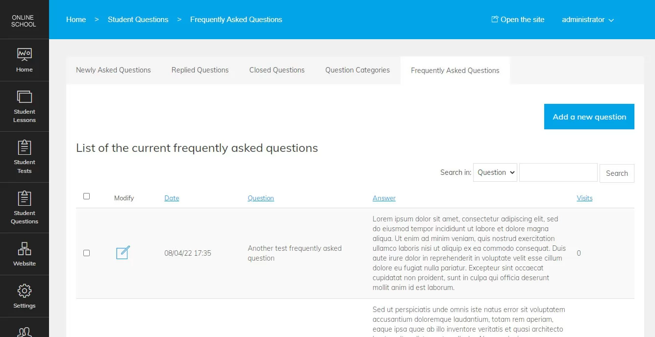 php online school script Adding frequently asked questions in the main admin panel