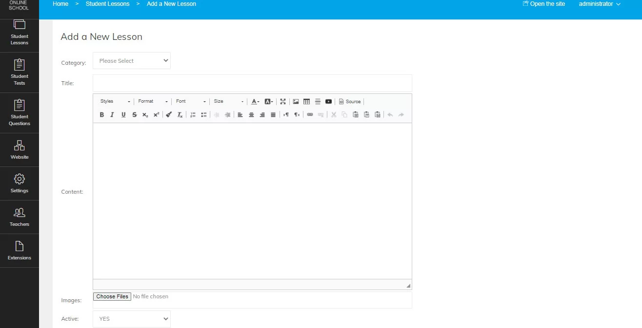 php online school script adding a new lesson in the admin panel
